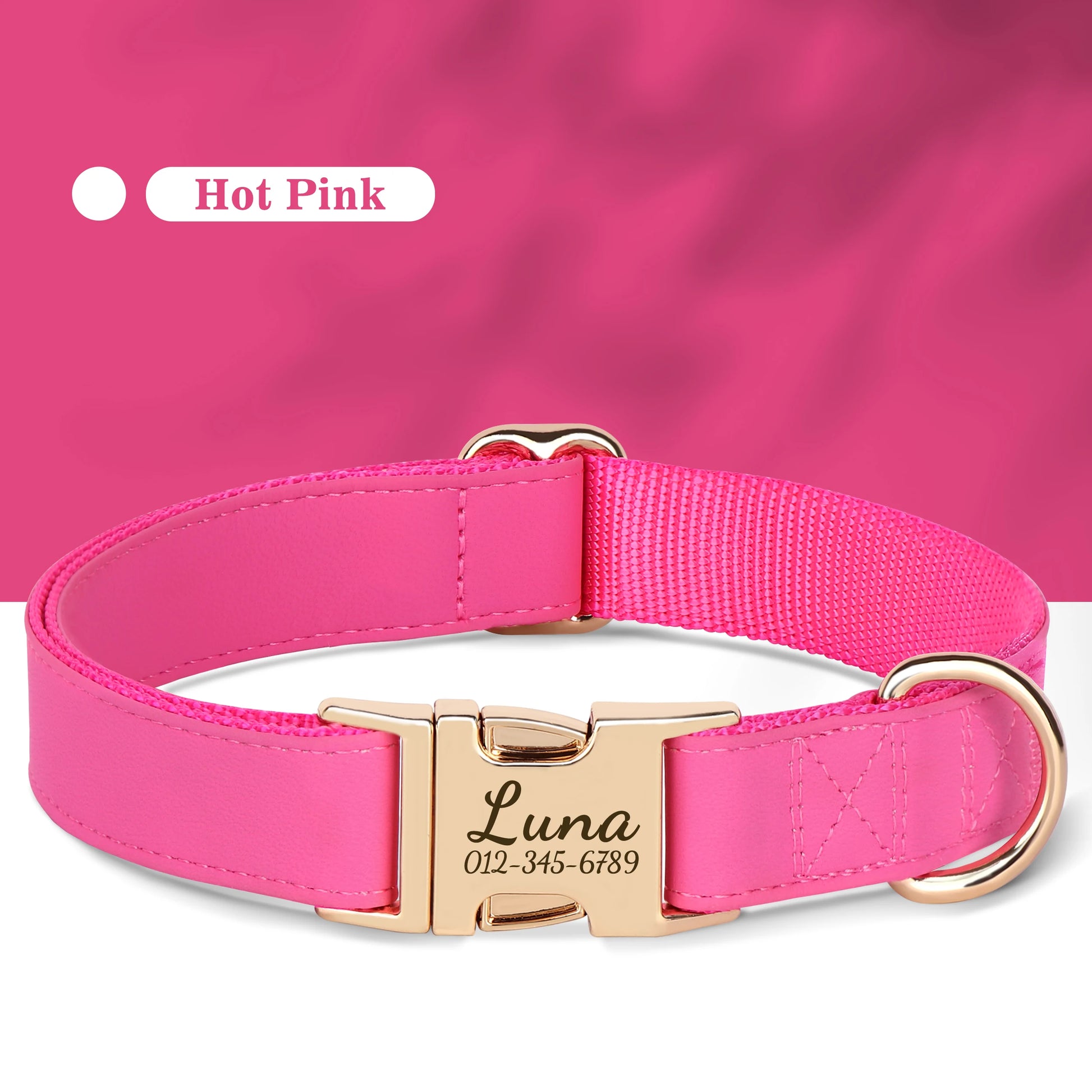 Custom Engraved Dog Collar - Personalized PU Leather Pet ID Collar Rose