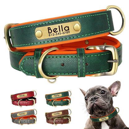 Personalized PU Leather Dog Collar with Free Engraving - Soft Padded