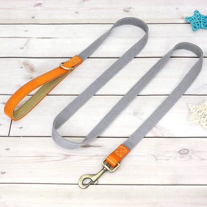 Custom Dog Collar Leash Set Personalized Pet ID Nylon Leather Gray leash