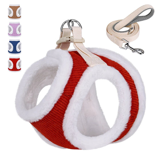 Winter Dog Harness Leash Set - Soft Plush Vest for Small Dogs