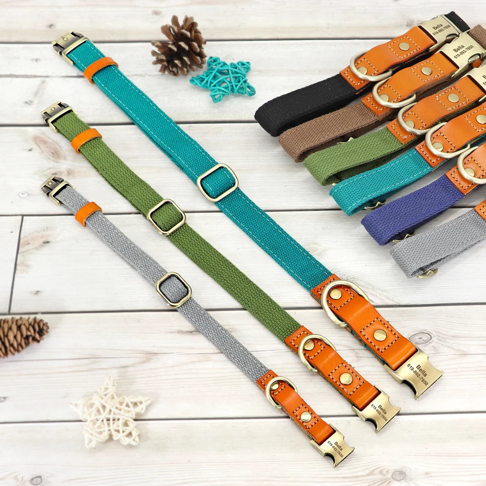 Custom Dog Collar & Leash Set - Personalized Pet ID Nylon Leather
