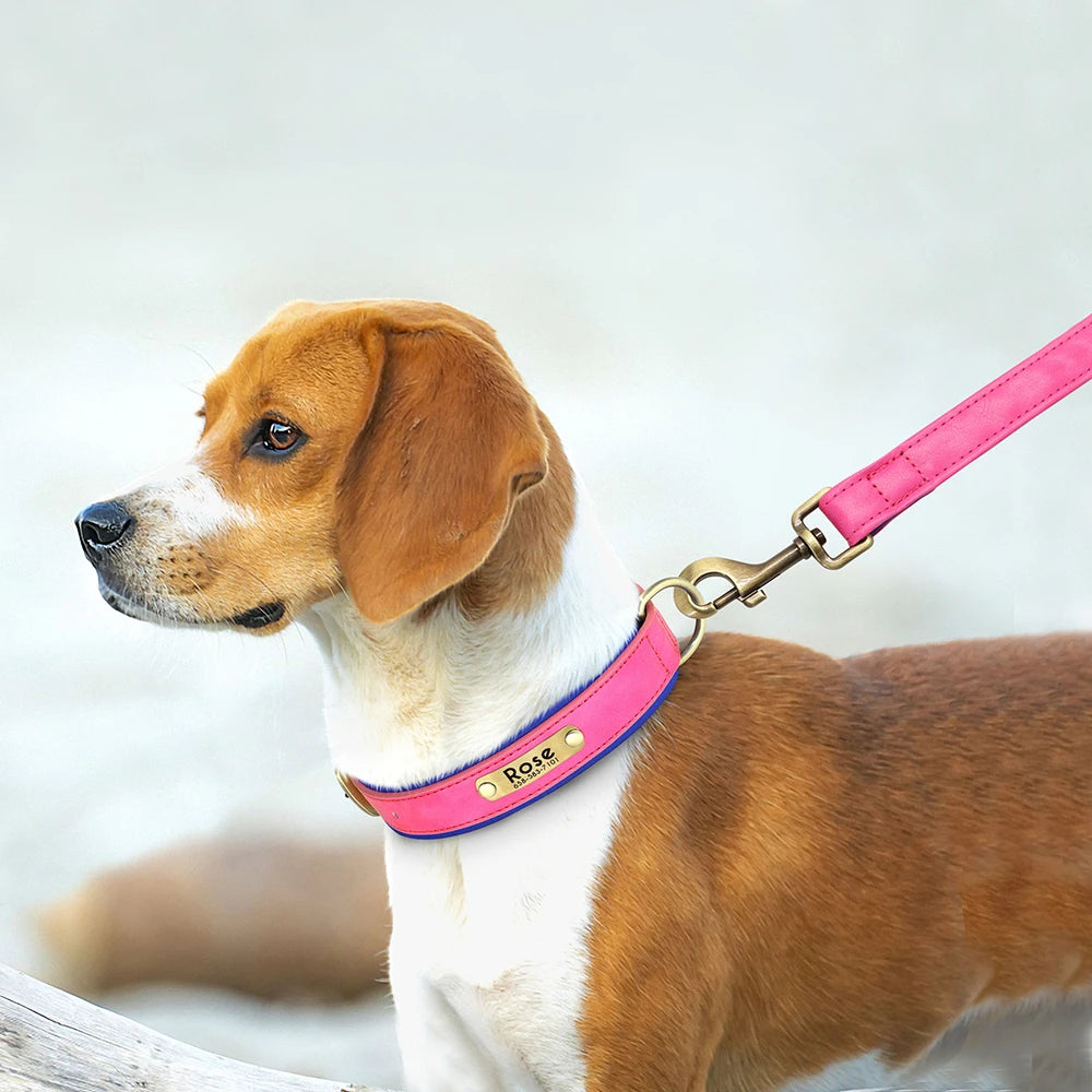 PU Leather Dog Collar Leash Set - Soft Adjustable for Small Dogs