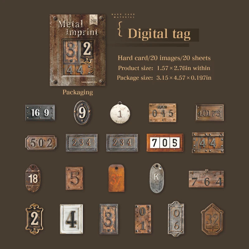 Vintage Relief Tags Stickers - 20pcs Scrapbooking Art Collage C