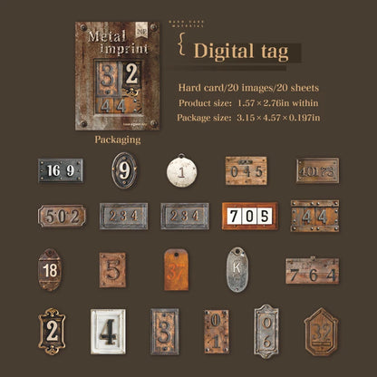 Vintage Relief Tags Stickers - 20pcs Scrapbooking Art Collage C
