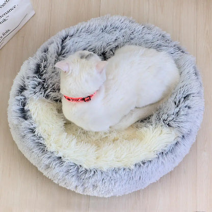 Plush Round Cat Bed - Cozy Winter Pet Sleeping Nest for Cats