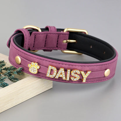 Personalized Soft Dog Collar with Free Rhinestone Charm Purple
