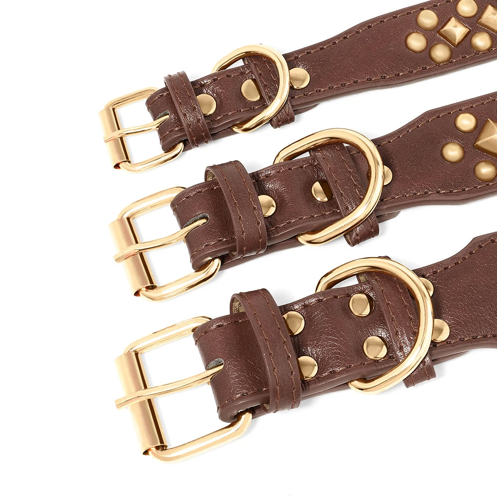 Spiked Leather Dog Collar - Adjustable Studded Collar for Dogs