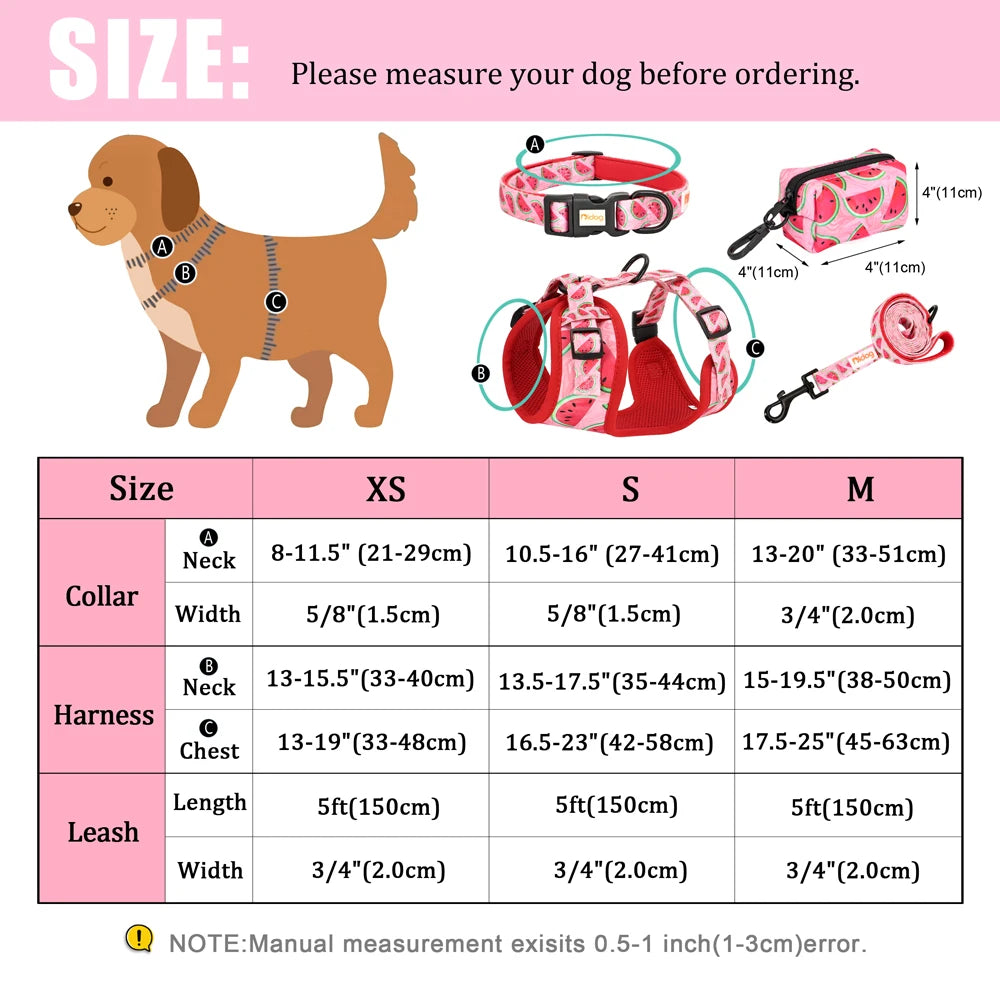 Dog Harness and Leash Set with Waste Bag Dispenser - Mesh Vest