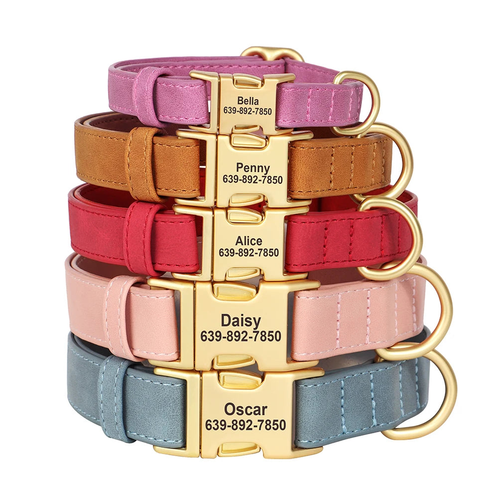 Custom Dog Collar PU Leather Personalized Pet Collar Metal Buckle