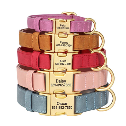 Custom Dog Collar PU Leather Personalized Pet Collar Metal Buckle