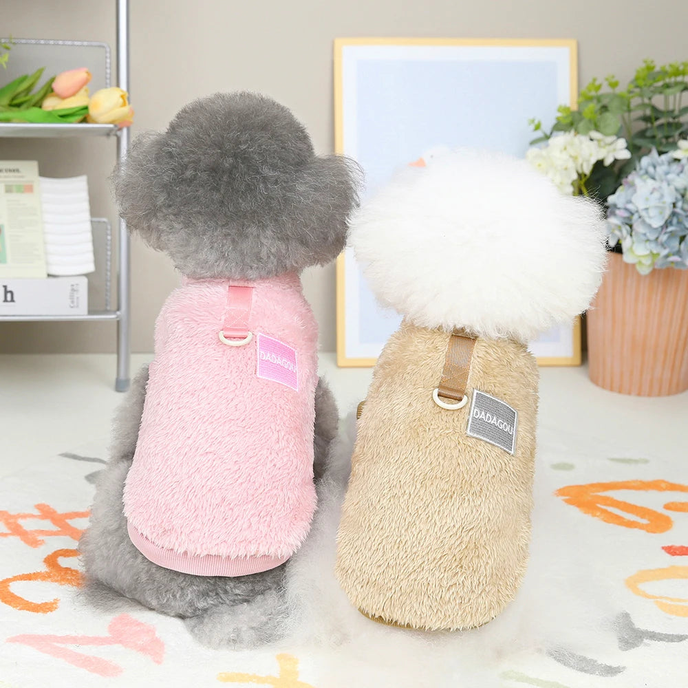 Soft Plush Dog Clothes T-Shirt Small Medium Dogs Cats - Warm Outfit