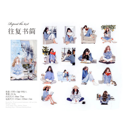 Reading Girl Stickers 30pcs - Aesthetic Book Lover Sticker Pack D