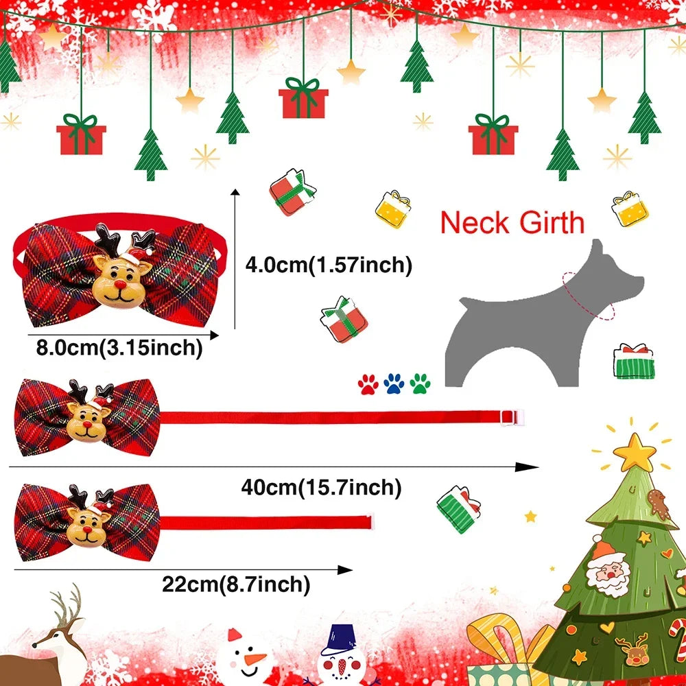 Christmas Dog Bowties Set - 30 Festive Plaid Bow Ties for Dogs