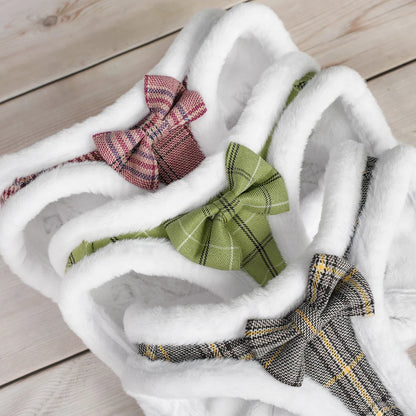 Winter Dog Harness & Leash Set - Warm Fur Vest with Bowknot