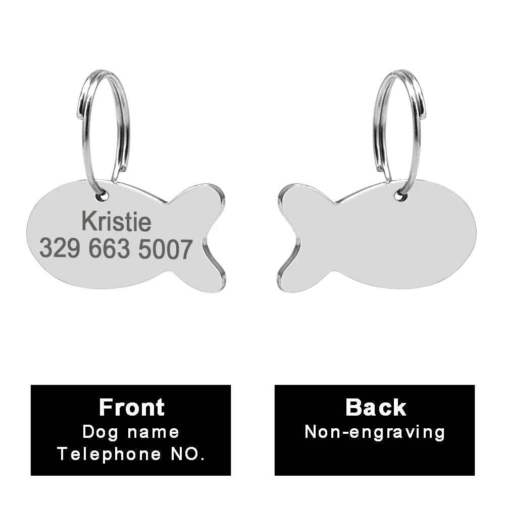 Personalized Cat Dog ID Tag - Engraved Nameplate for Collar 026 FISH S