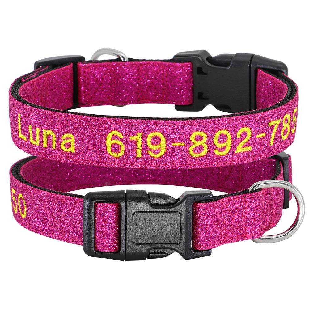 Personalized Reflective Dog Collar - Custom Embroidered Name & Phone 34 Rose
