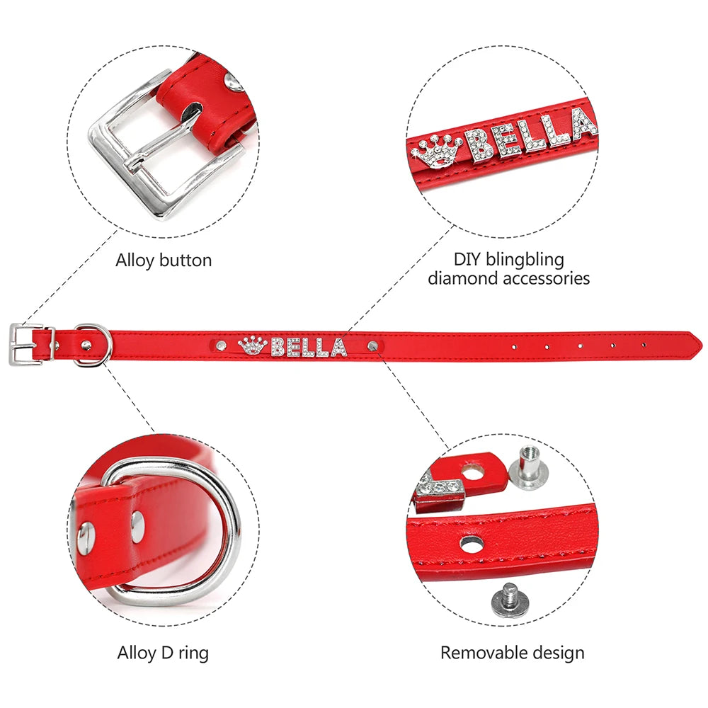 Personalized Dog Collar and Leash Set with Rhinestone Charm - Custom Pet Collar for Small to Large Dogs