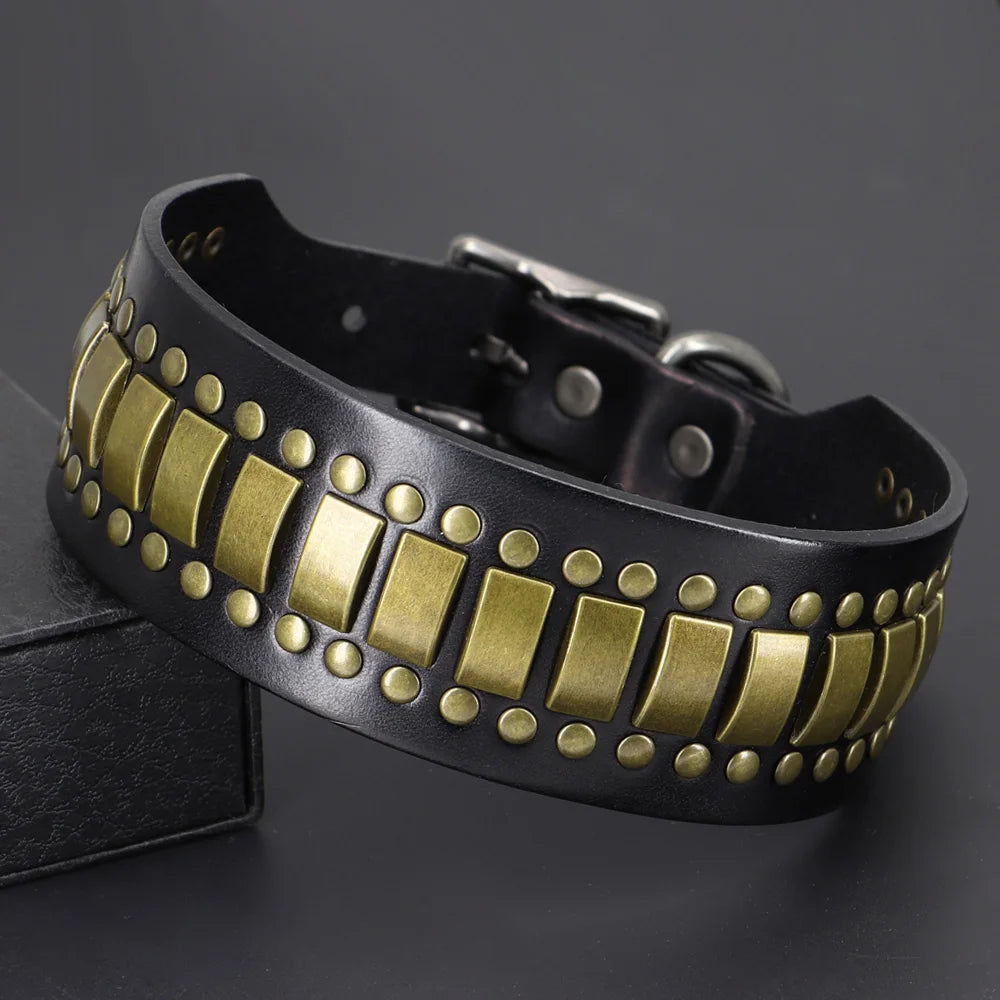 Luxury Leather Dog Collar 2 Inch Wide Diamond Spike - Large Dogs
