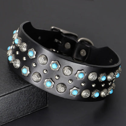 Luxury Leather Dog Collar 2 Inch Wide Diamond Spike - Large Dogs