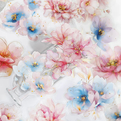 Bronzing Flower Stickers 10 Pcs - Transparent PET Scrapbook Journaling Supply