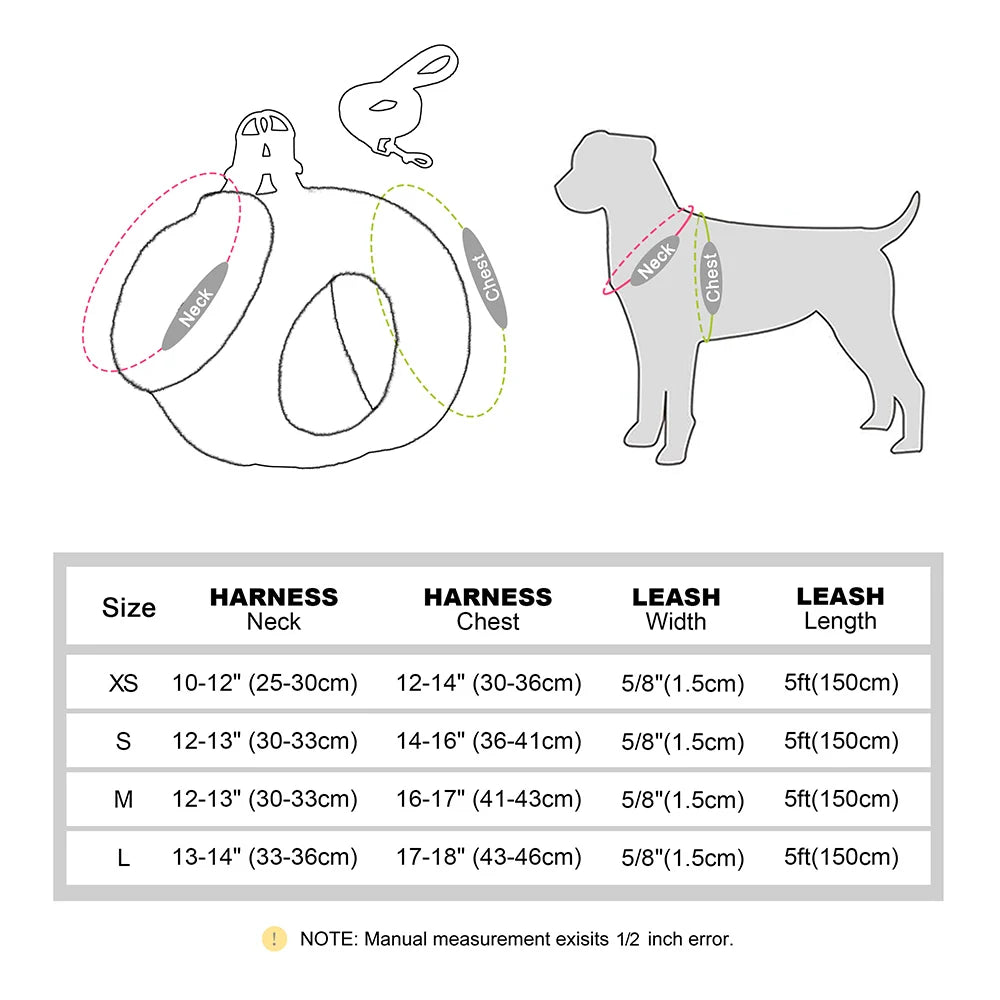 Winter Dog Harness Leash Set - Soft Plush Vest for Small Dogs