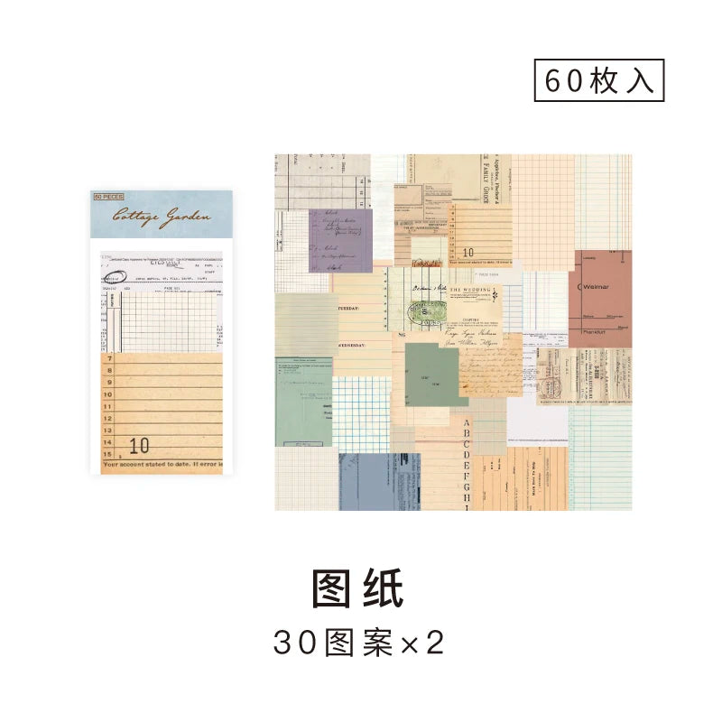 Vintage Scrapbooking Paper Set - 60 Retro Collage Cards DIY F