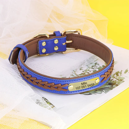 Personalized Dog Collar with Free Engraving - Premium PU Leather Brown