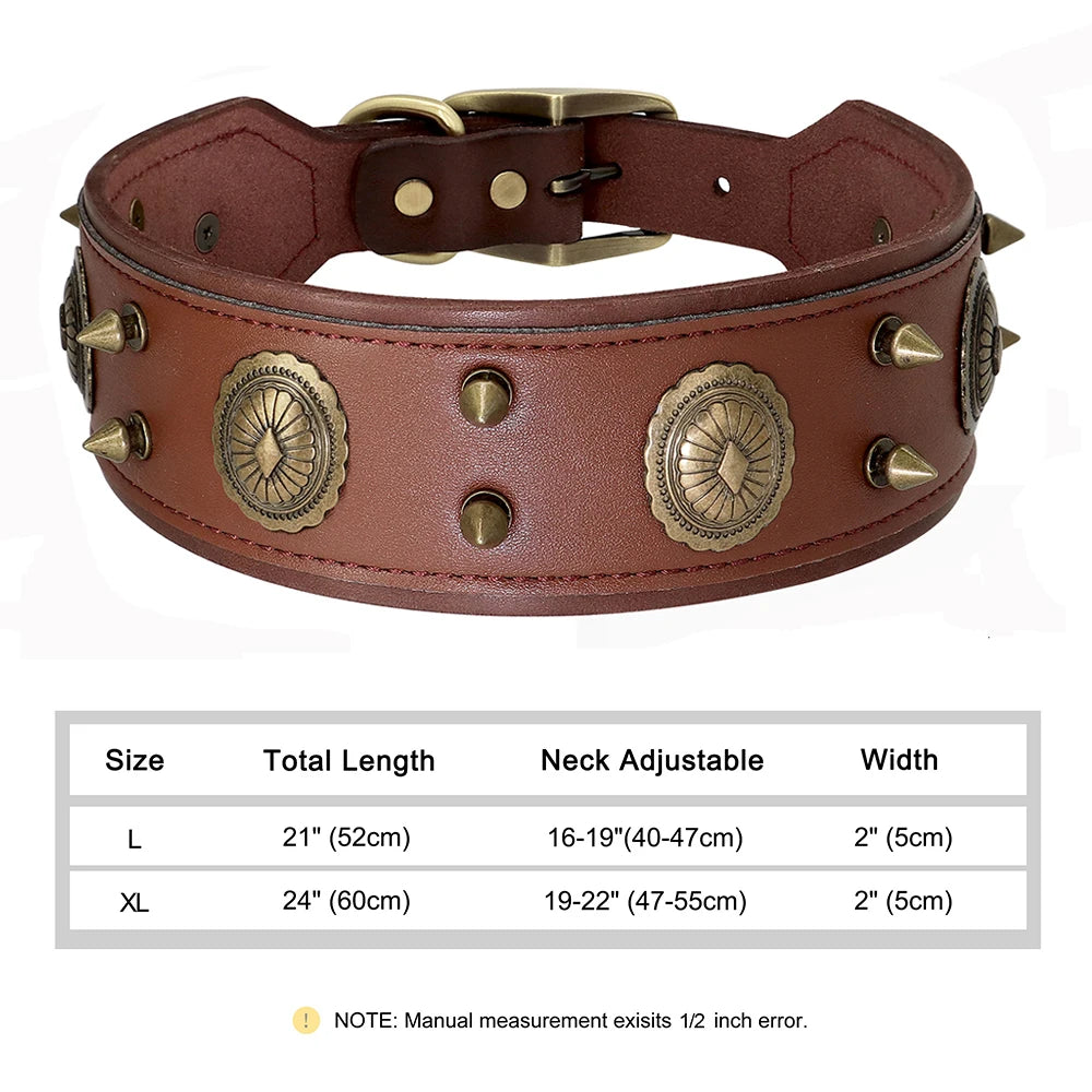 2 Inch Wide Spiked Leather Dog Collar for Large Dogs 141 Brown