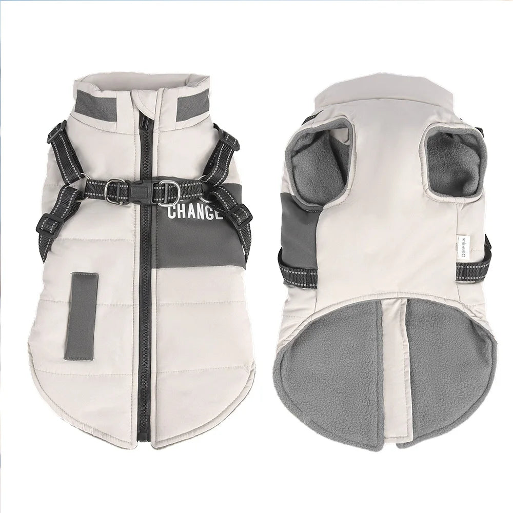 Waterproof Winter Dog Jacket with Reflective Belt - Warm Vest Coat Beige