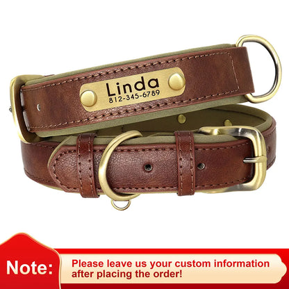 Personalized PU Leather Dog Collar with Free Engraving - Soft Padded Coffee