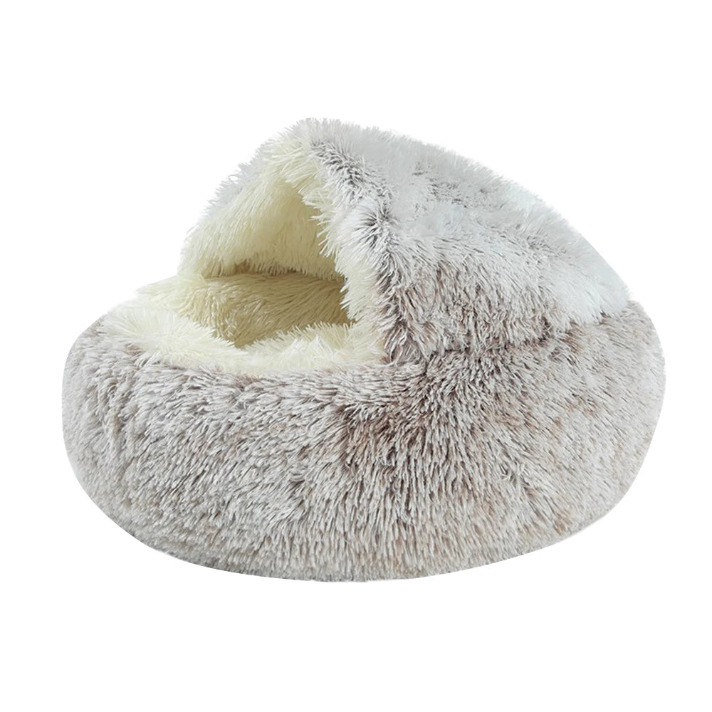 Plush Round Cat Bed - Cozy Winter Pet Sleeping Nest for Cats Coffee