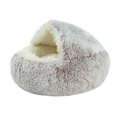Plush Round Cat Bed - Cozy Winter Pet Sleeping Nest for Cats Coffee