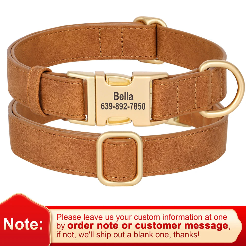 Custom Dog Collar PU Leather Personalized Pet Collar Metal Buckle