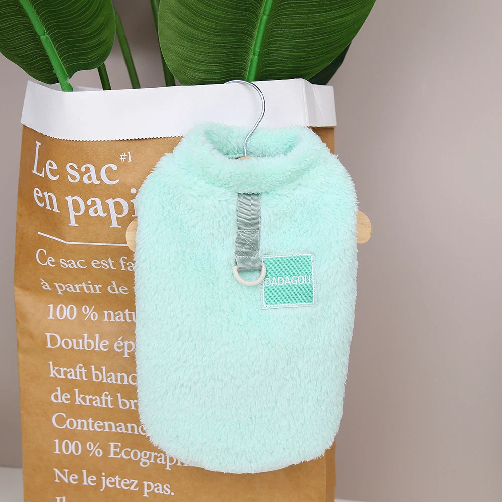 Soft Plush Dog Clothes T-Shirt Small Medium Dogs Cats - Warm Outfit Green