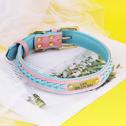 Personalized Dog Collar with Free Engraving - Premium PU Leather Blue