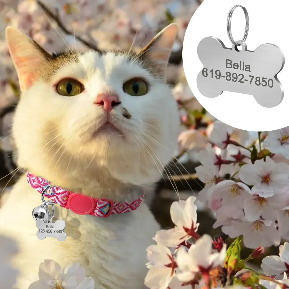 Personalized Cat Dog ID Tag - Engraved Nameplate for Collar