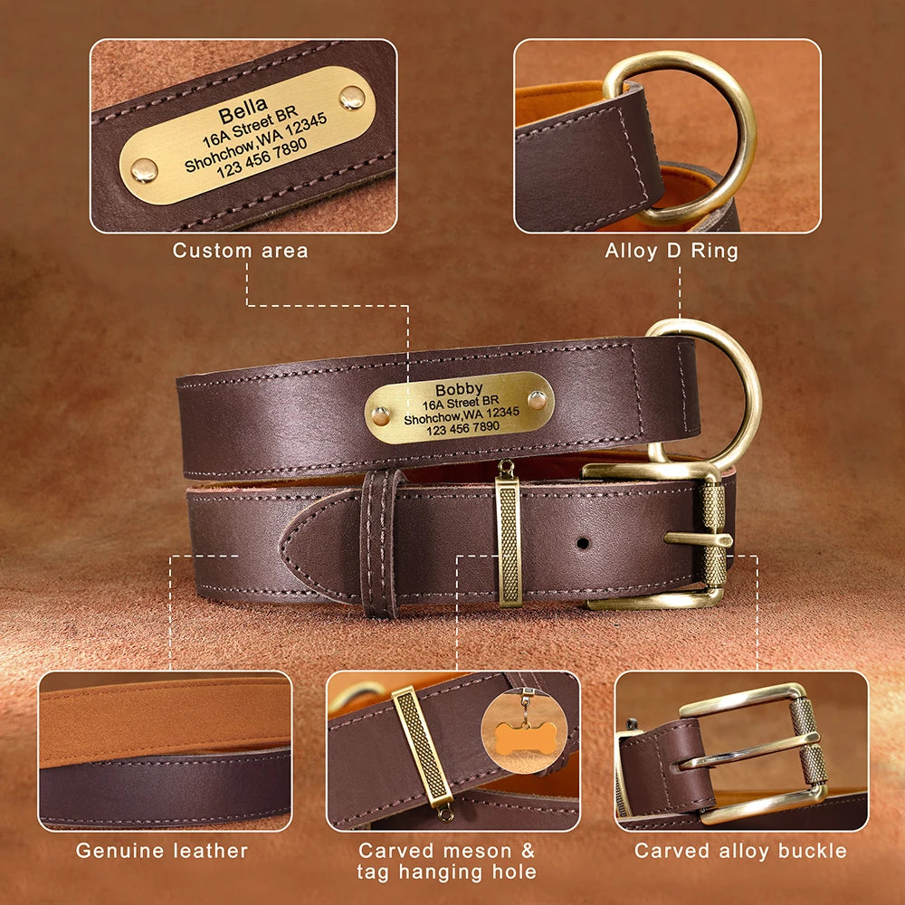 Personalized Leather Dog Collar & Leash Set with Free Engraving