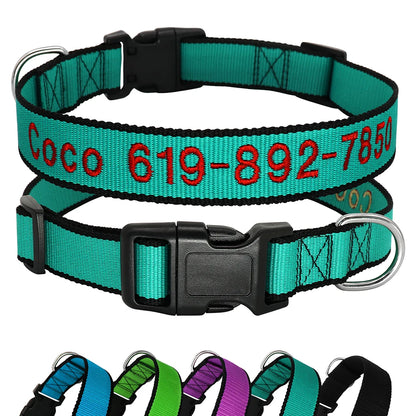 Custom Dog Collar with Embroidered Name - Adjustable Nylon Pet ID