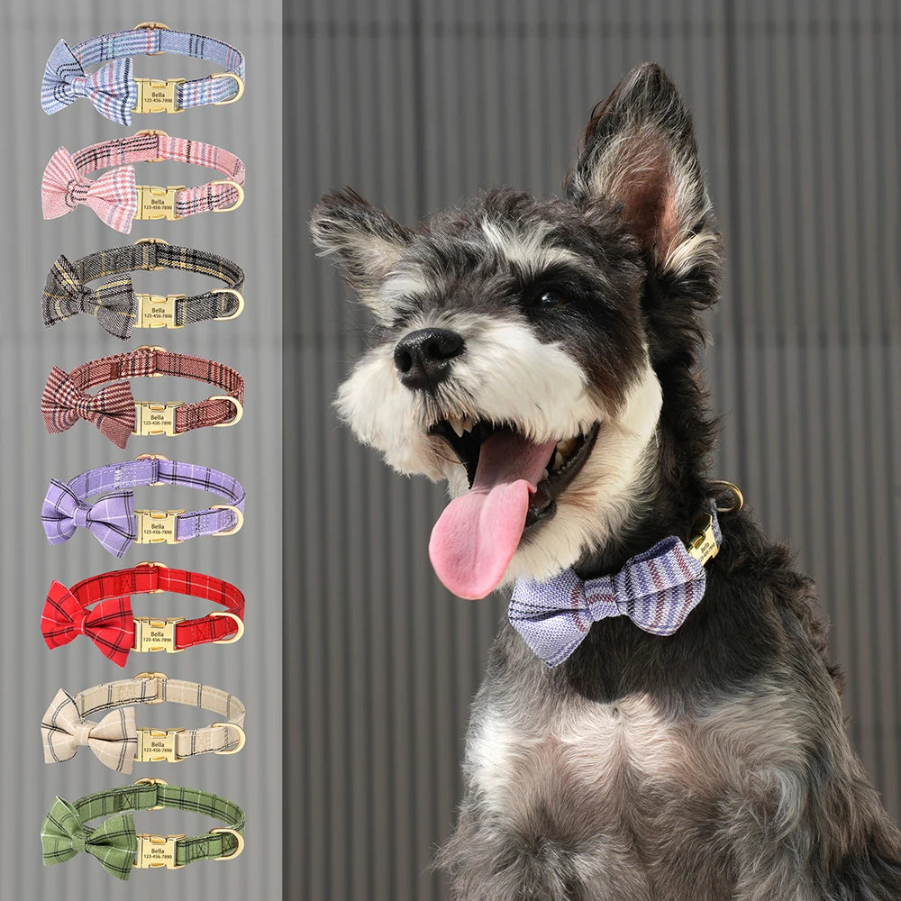 Custom Dog Collar Bowknot Engraved Pet ID Nylon Small Medium