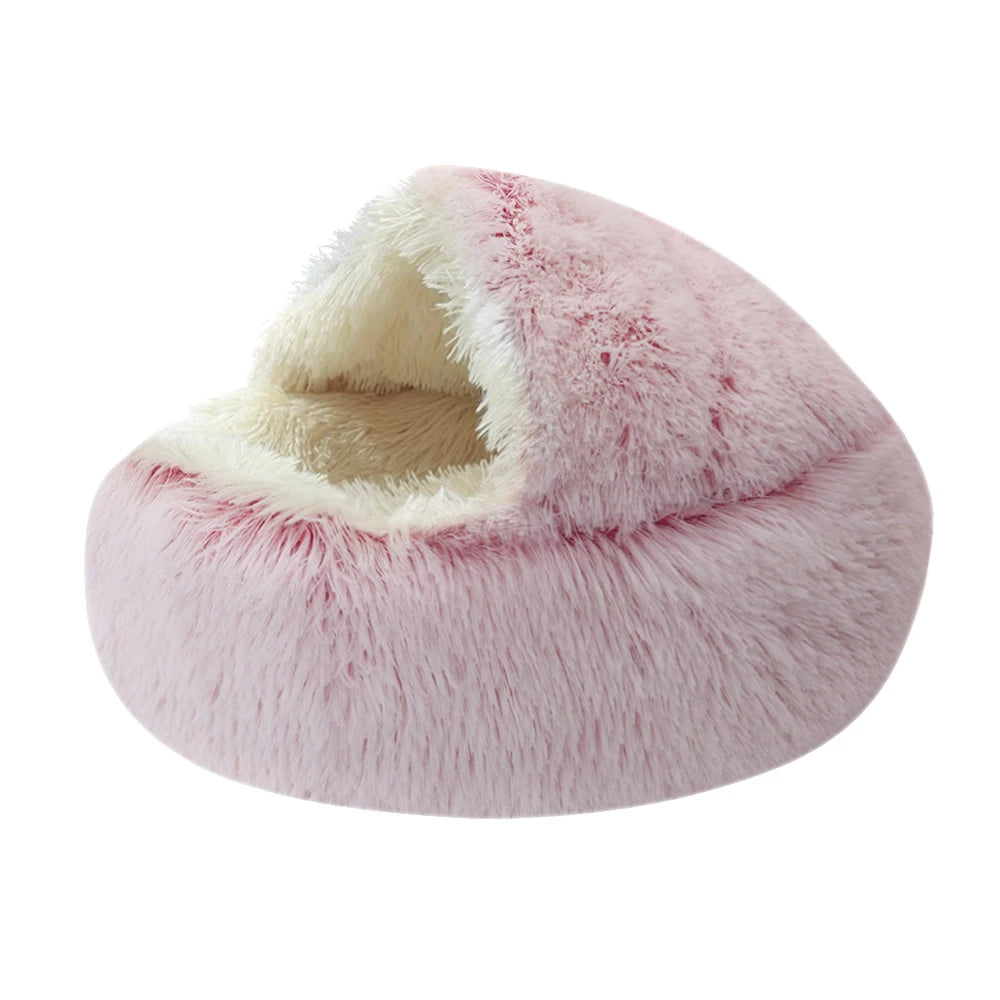 Plush Round Cat Bed - Cozy Winter Pet Sleeping Nest for Cats Pink