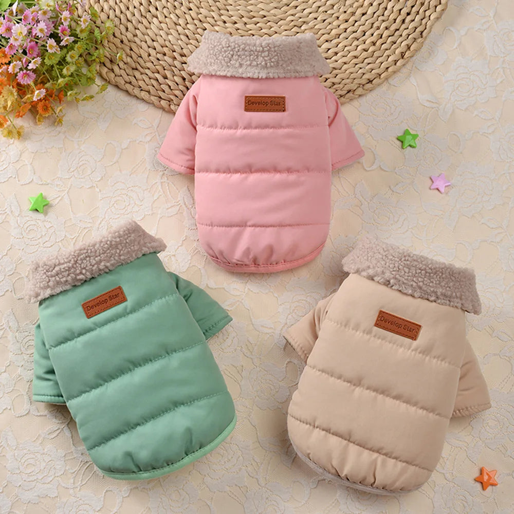 Warm Winter Dog Jacket with Fur Collar - Thick Outdoor Coat