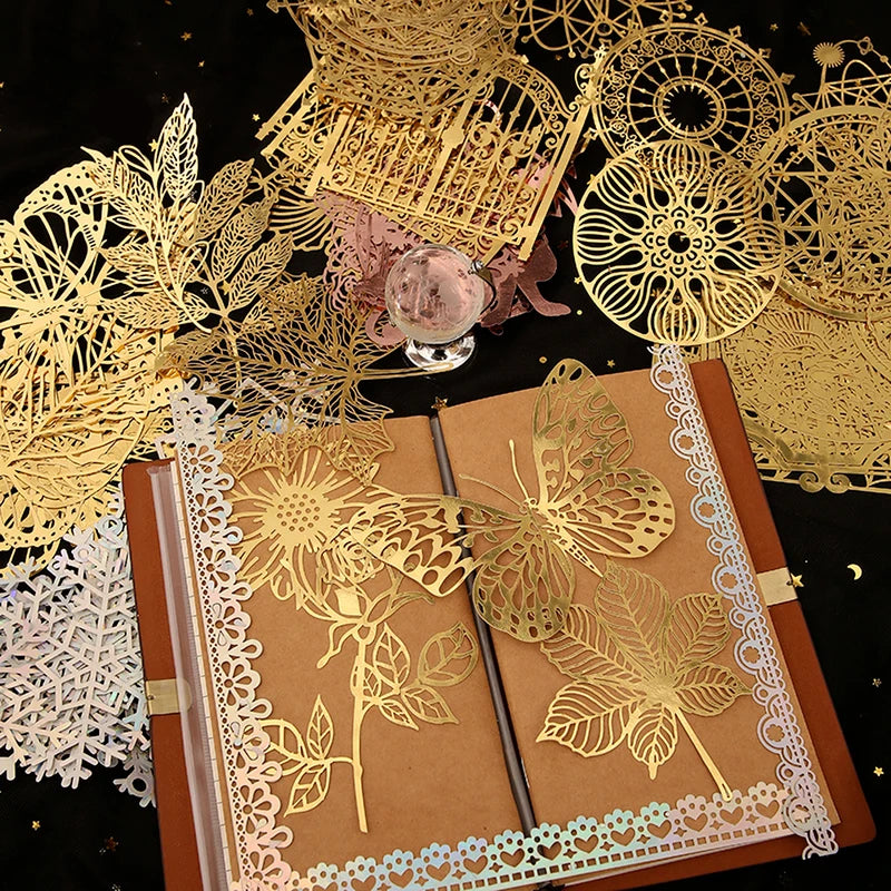 Bronzing Lace Decoration Paper 10pcs - Gold Foil Hollow Card for Scrapbooking & Collage