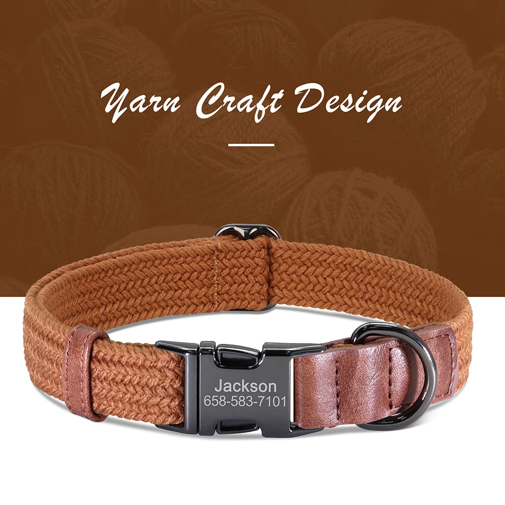 Custom Engraved Dog Collar - Durable Nylon Pet ID Collar Brown