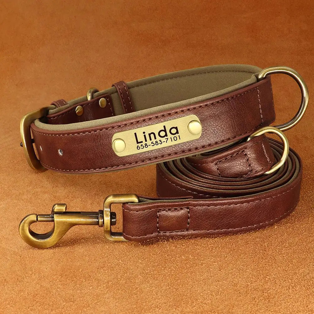 PU Leather Dog Collar Leash Set - Soft Adjustable for Small Dogs Brown