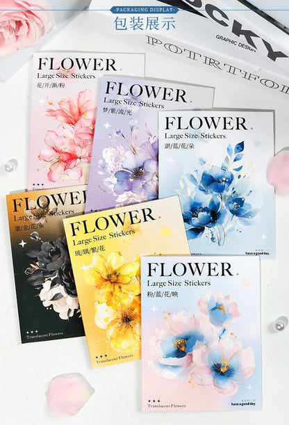 Bronzing Flower Stickers 10 Pcs - Transparent PET Scrapbook Journaling Supply