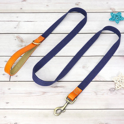 Custom Dog Collar Leash Set Personalized Pet ID Nylon Leather Dark Blue leash