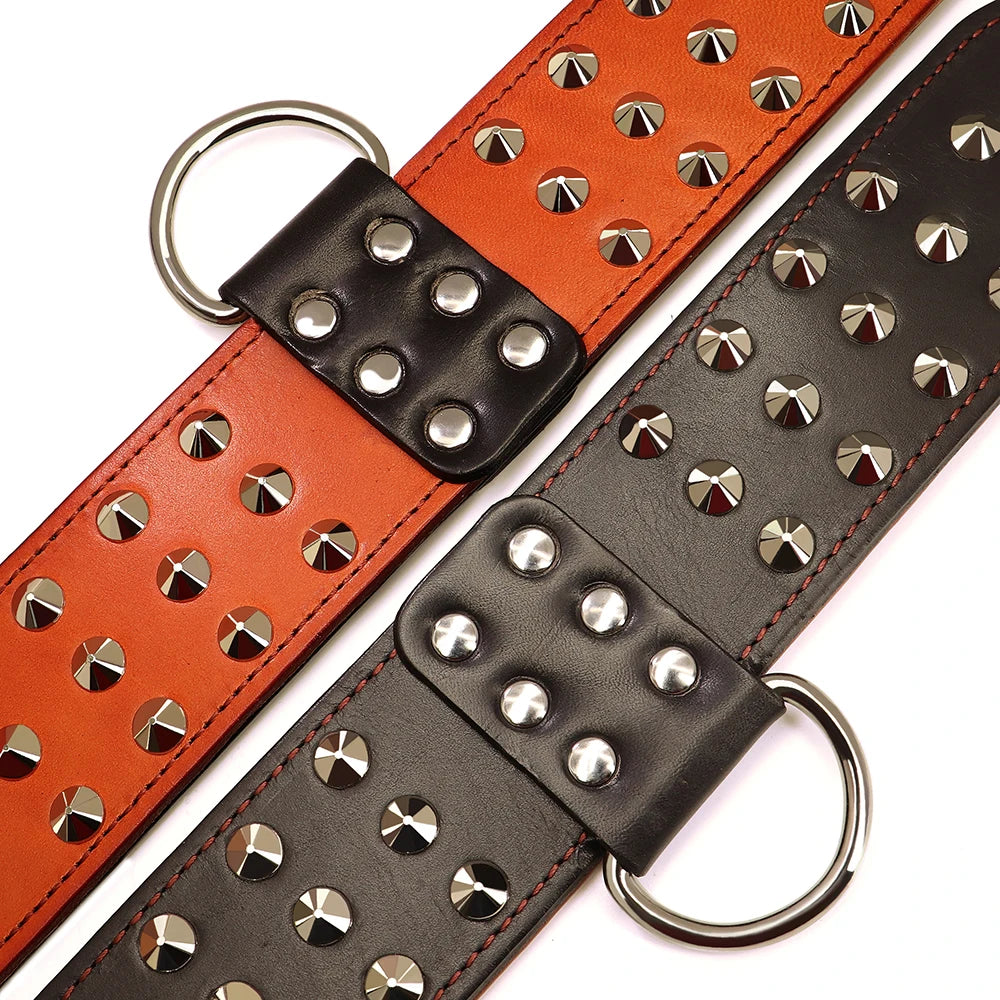 Spiked Leather Dog Collar - Heavy Duty Wide Collar for Large Dogs