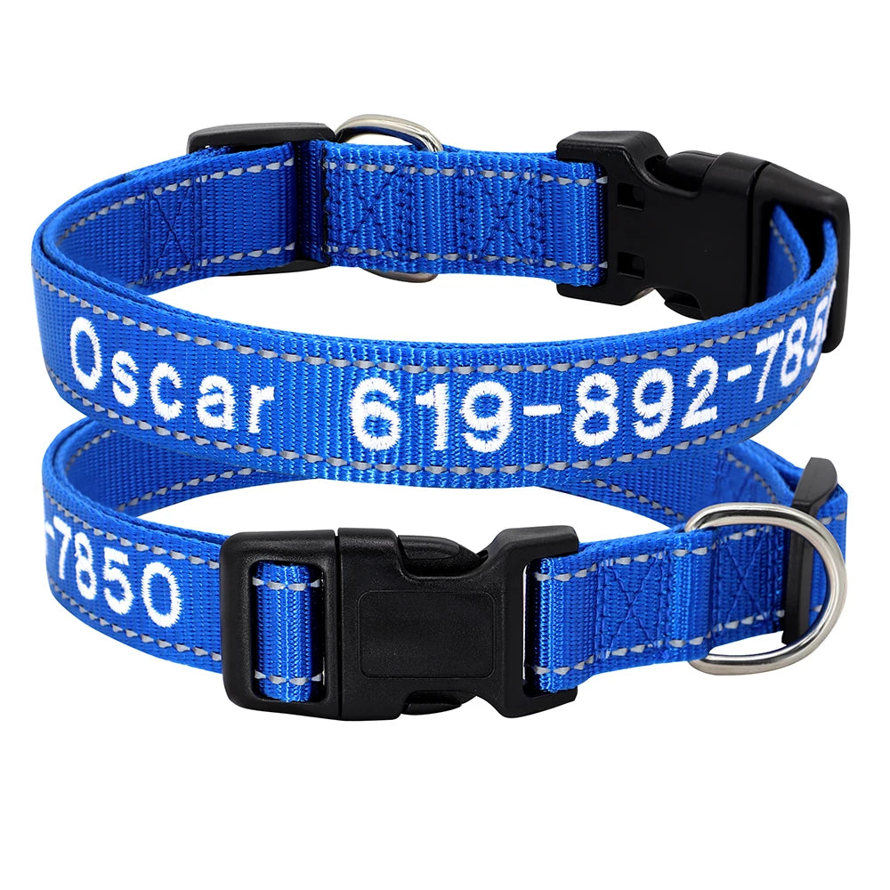 Personalized Reflective Dog Collar - Custom Embroidered Name & Phone 21-1 Dark Blue