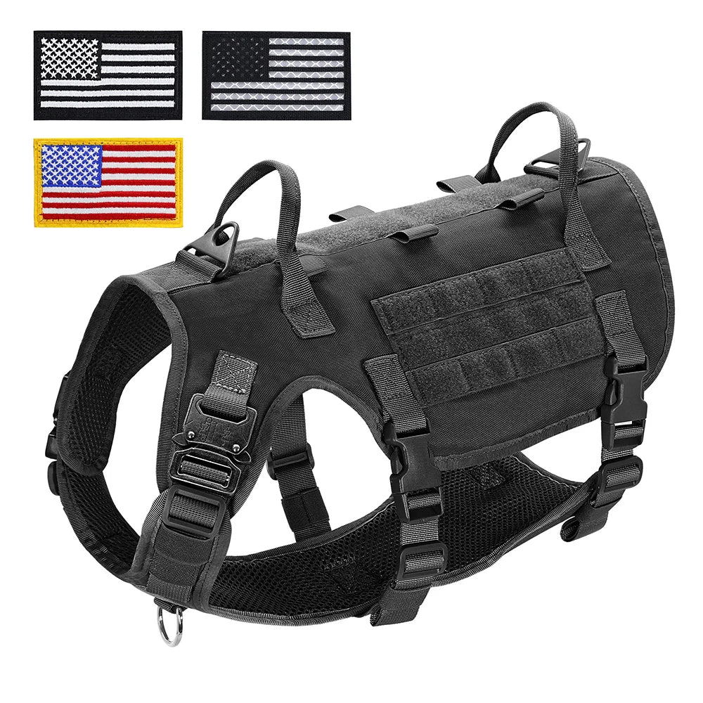 Tactical Dog Harness Military Vest Medium Large Dogs - Durable Nylon Black--US
