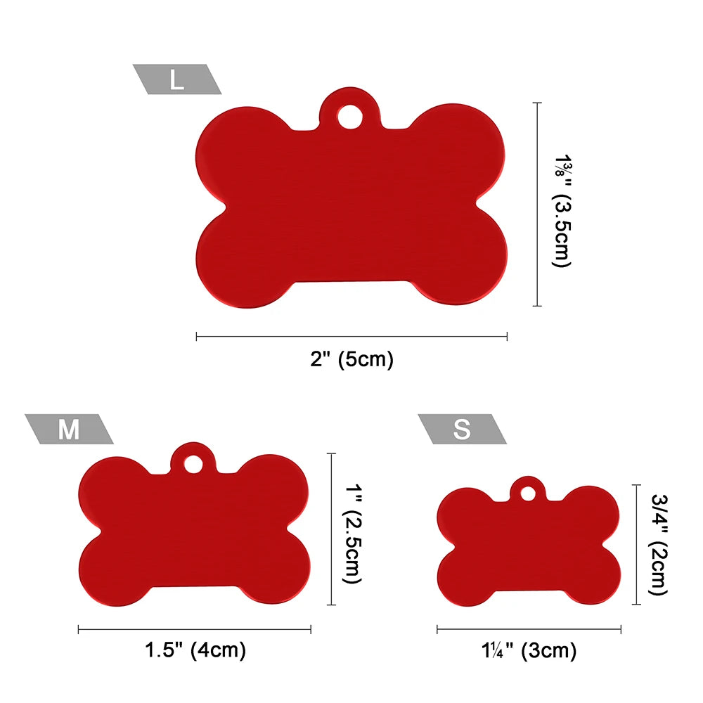 Bone Shaped Dog ID Tag - Custom Engraved Pet Name Aluminum